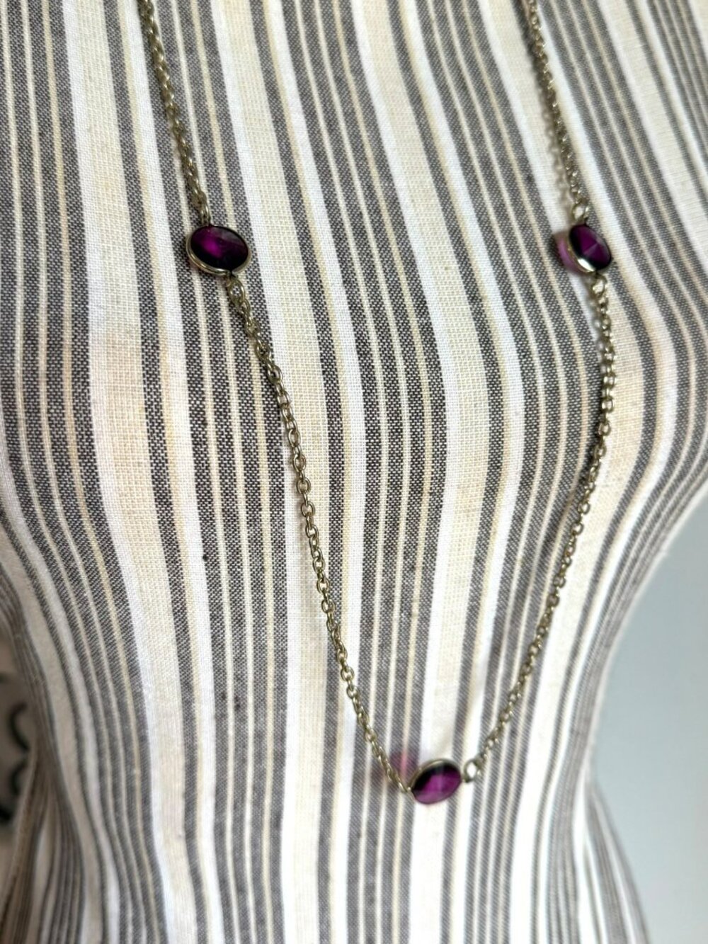 Long Gold Tone Necklace with Purple Rhinestones - Picture 4 of 4